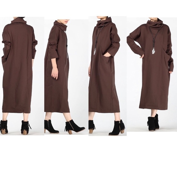 Oversized Maroon cowl neckline long sleeve maxi - Picture 3 of 6